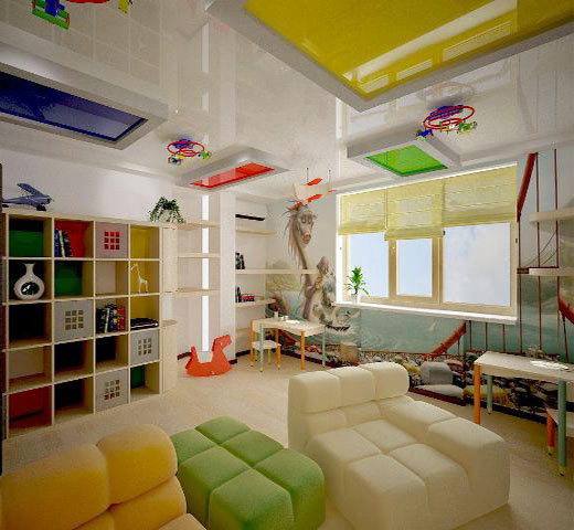 Разноцветные натяжные потолки в детскую